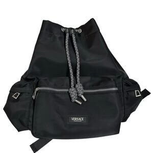 Versace Fragrance Backpack Black Nylon Drawstring Utility Bag NWOT Designer 2025